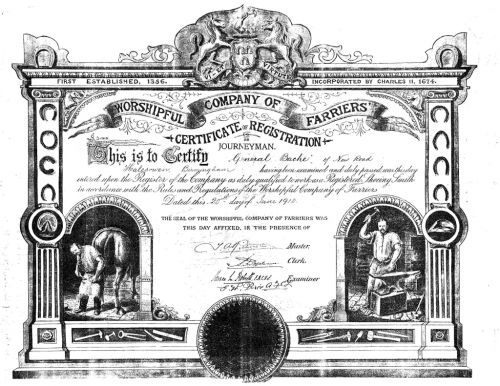 General Bache’s  farrier's certificate