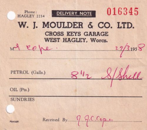 1958 receipt for Super Shell petrol 